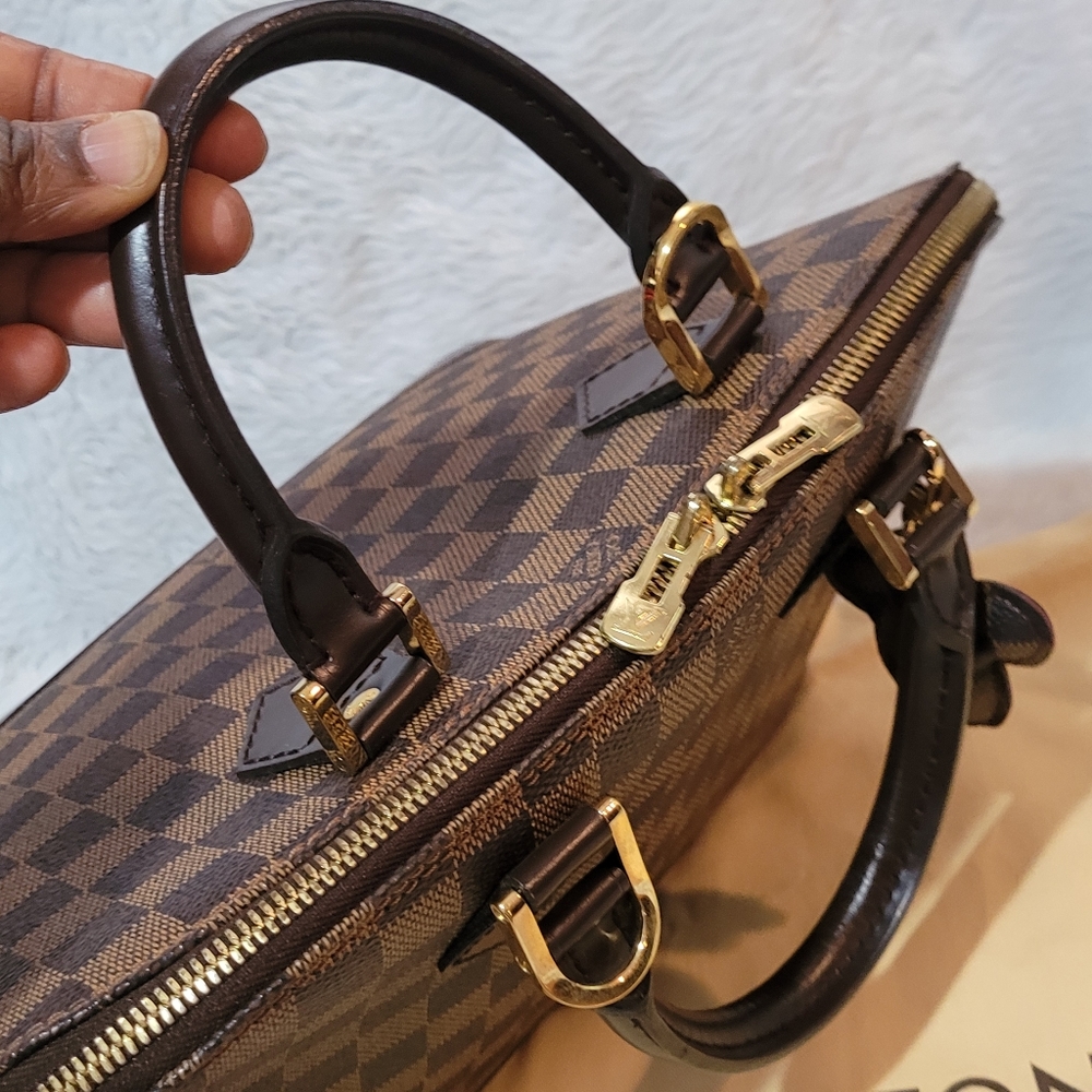 Authentic Louis Vuitton Damier Ebene Coated Canvas Leather Alma PM Satchel Bag - Picture 12 of 16
